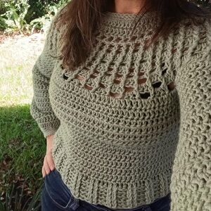Elegant Olive Crochet Sweater